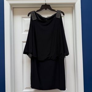 Betsy & Adam Black Mini Dress with Studded Shoulders